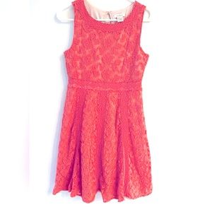 Sundance coral colored sleeveless lace fitted bodice and flare dress size 6